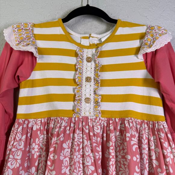 MILLIE JAY Dress 10 Girls Long Sleeve Floral Striped Tiered Ruffled Eclectic - Picture 3 of 7